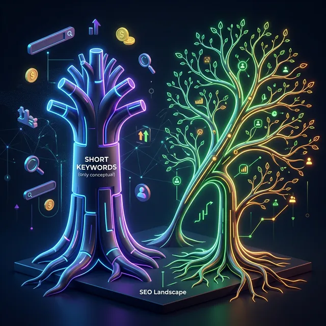 Ilustrasi perbandingan long-tail dan short-tail keyword